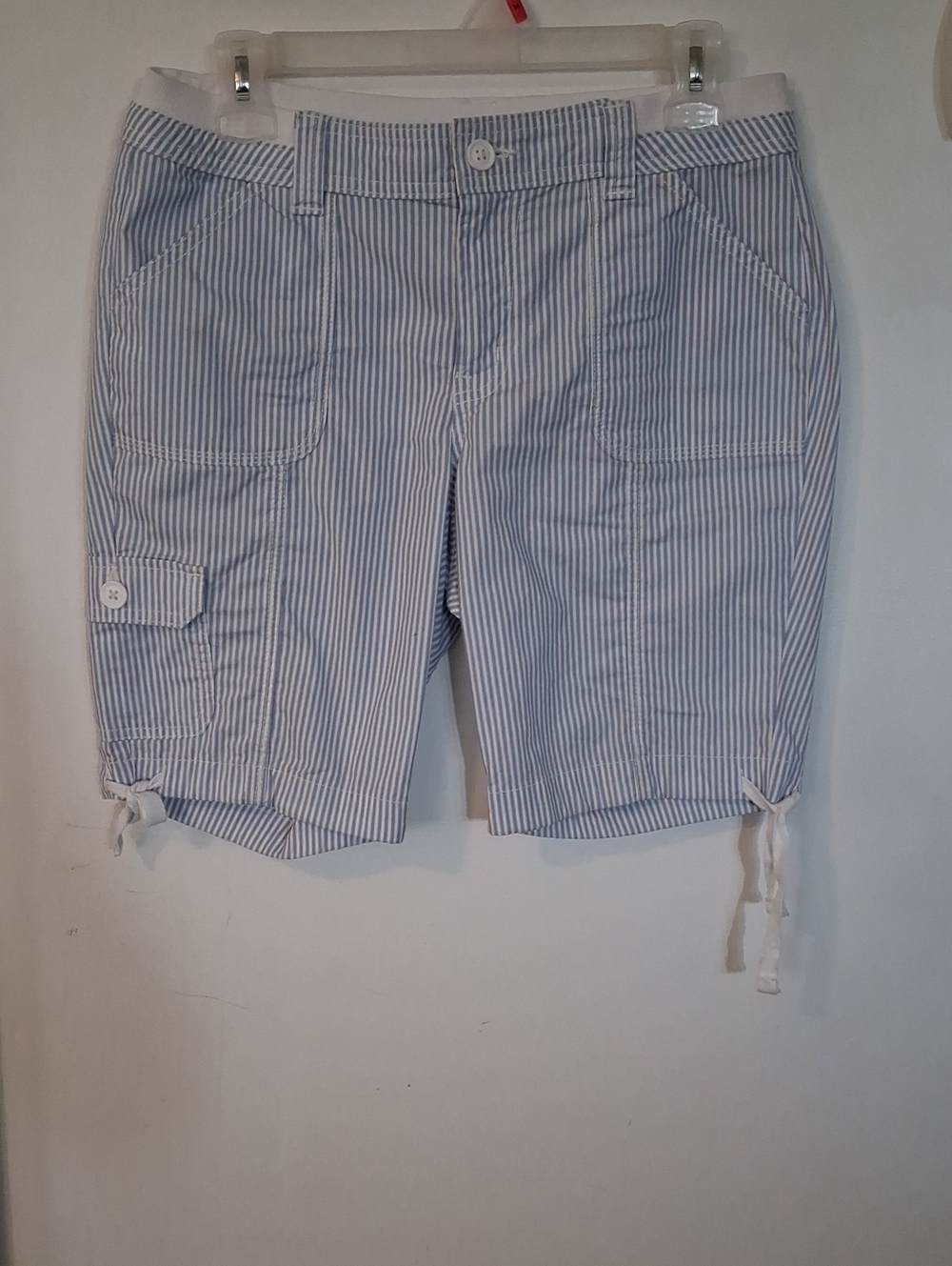 St. John's Bay Blue and White Striped Cargo Shorts